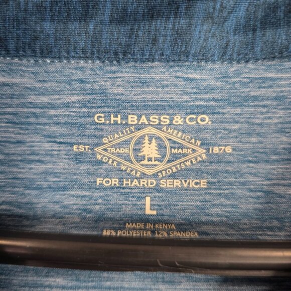 Mens G.H. Bass & Co. Heather Blue Polo Shirt Short Sleeve Polyester Stretch L - Picture 2 of 8